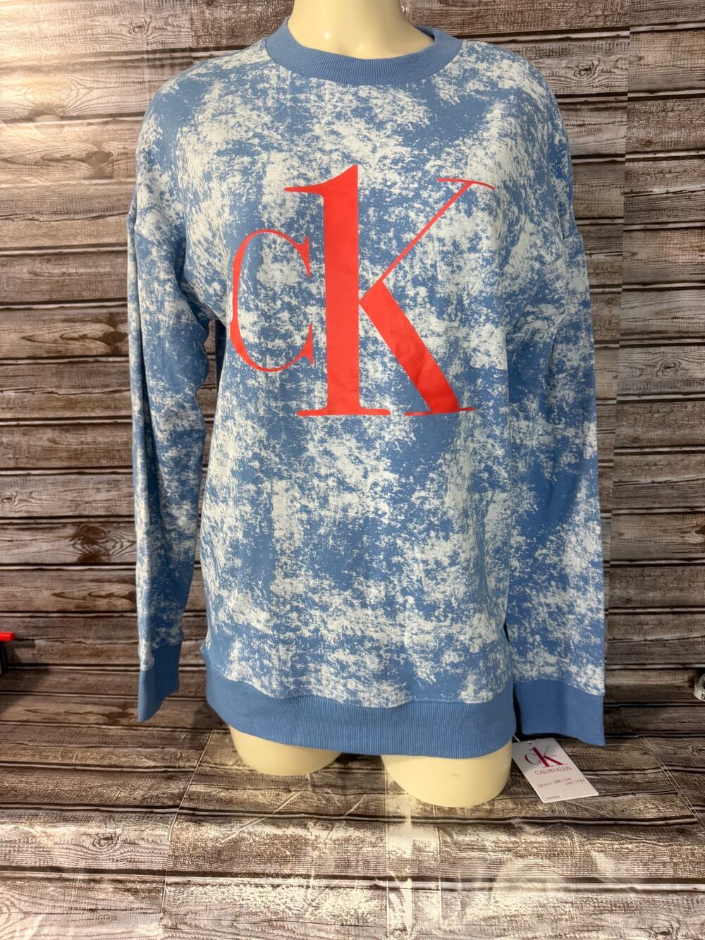 NWT Calvin Klein CK1 Crewneck Small SM Light Blue Tie Dye